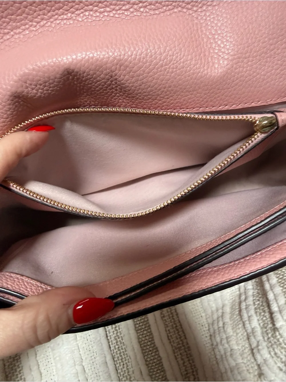 kate spade pink pebbled leather crossbody with gold hardware